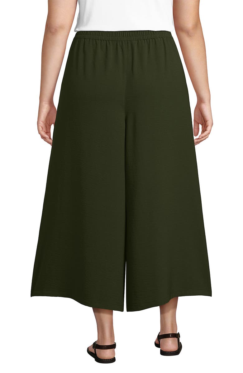 Lands' End Plus Size Creaseless High Rise Palazzo Crop Pants, Alternate, color, Dark Cilantro Green
