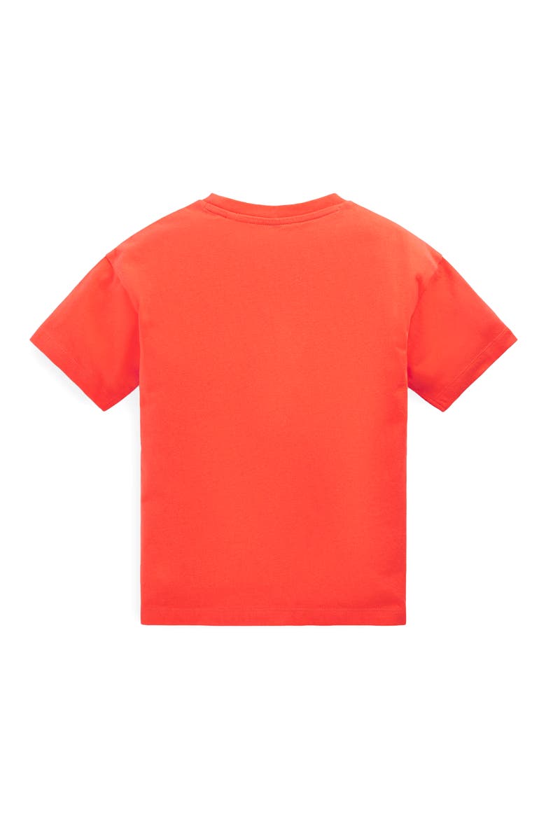 Kids' Dino Appliqué Long Sleeve Cotton Graphic T-Shirt, Alternate, color, HOT CORAL DINOS