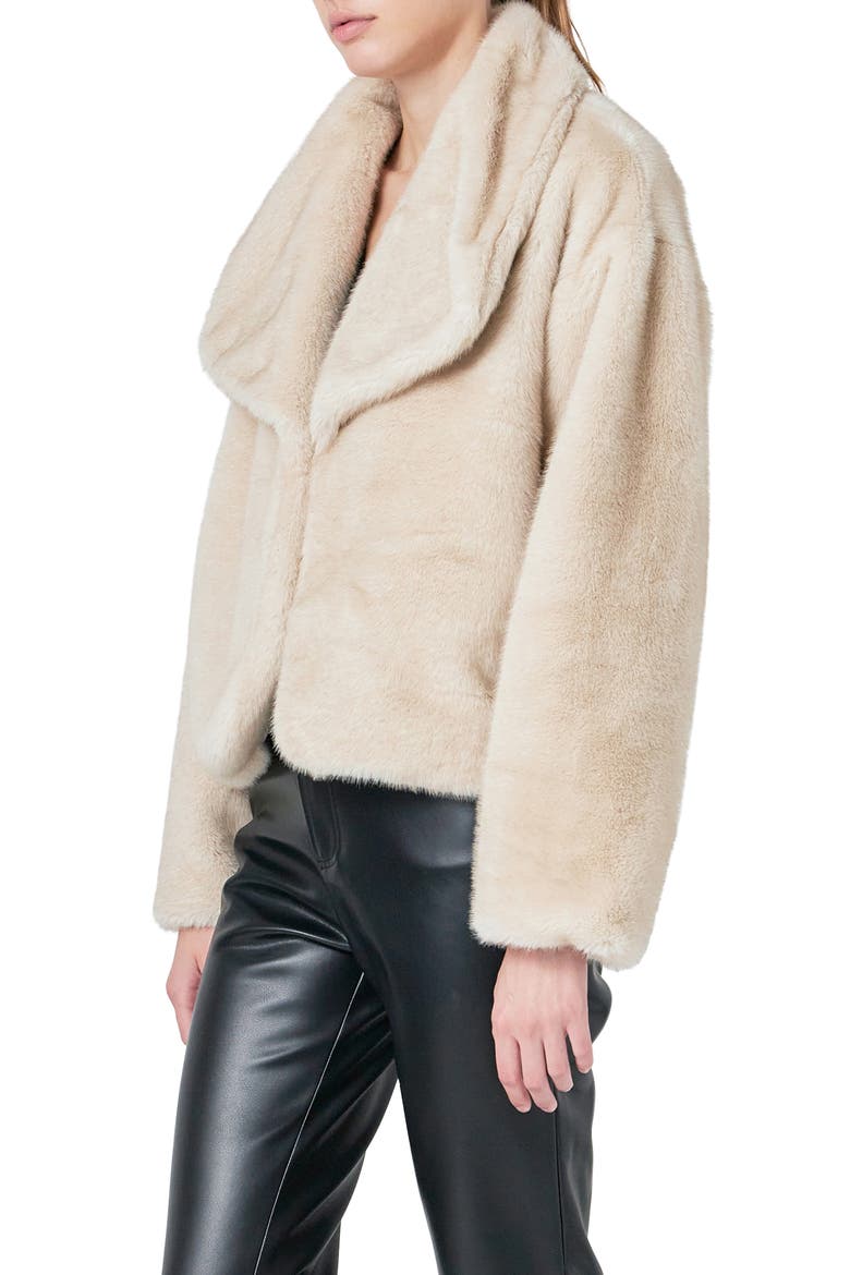 Oversize Lapel Faux Fur Jacket, Alternate, color, BEIGE