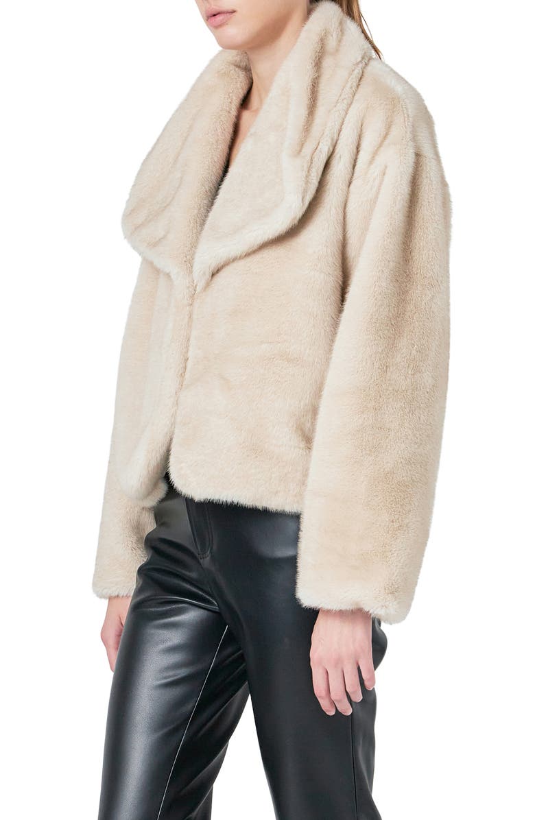 Endless Rose Oversize Lapel Faux Fur Jacket, Alternate, color, Beige