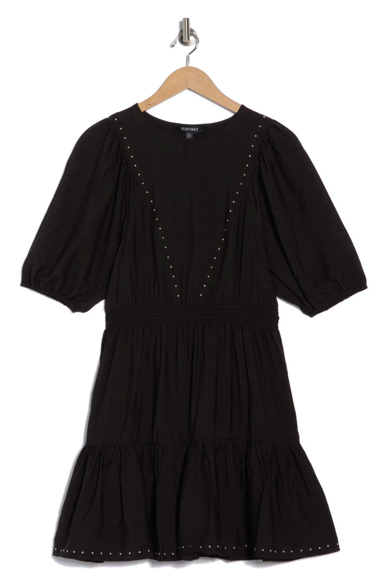 Stud Tiered Dress, Alternate, color, BLACK
