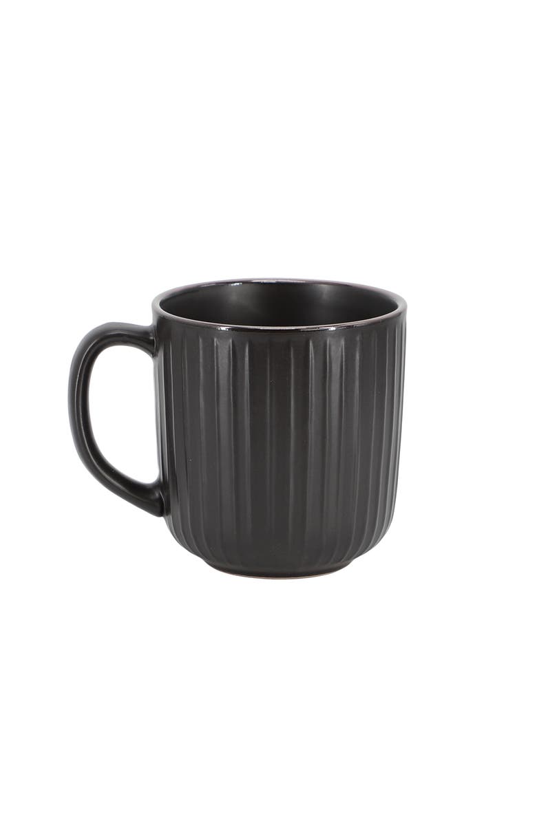 Elama Leo 16 Piece Stoneware Dinnerware Set, Alternate, color, Black