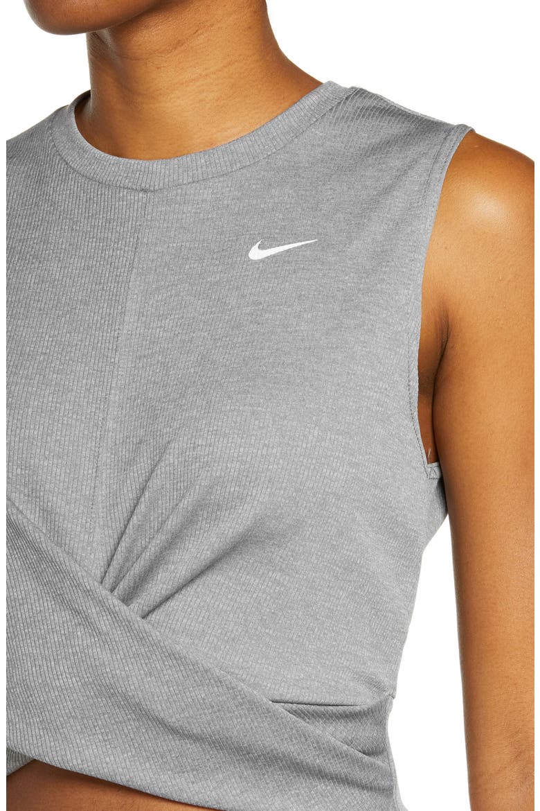 Dry Crop Twist Training Top, Alternate, color, SMOKE GREY/ HEATHER/ WHITE