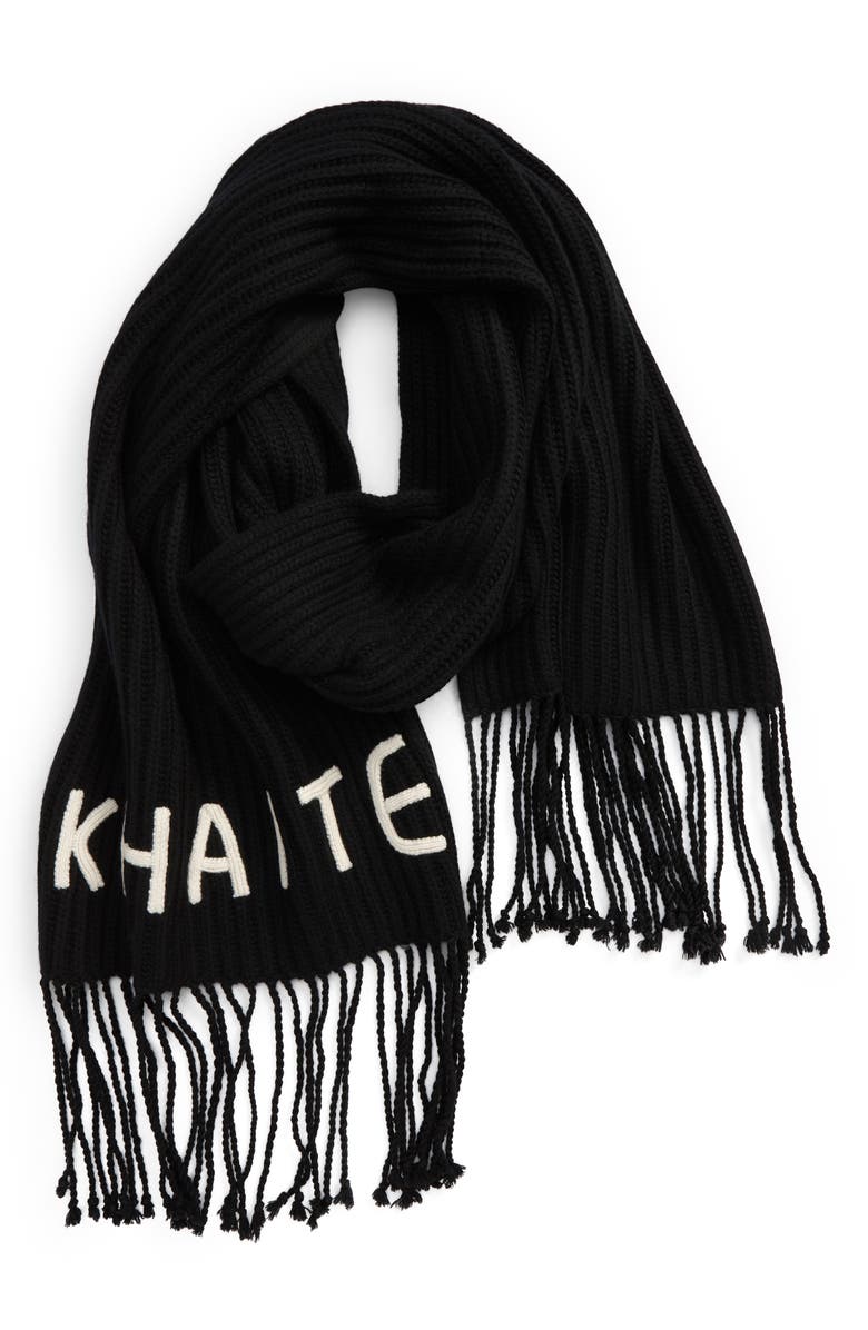Khaite The Logo Fisherman Rib Cashmere Scarf, Alternate, color,