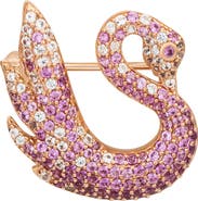 SUZY LEVIAN DIAMONDS Pink & White Sapphire Swan Brooch