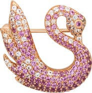 SUZY LEVIAN DIAMONDS Pink & White Sapphire Swan Brooch