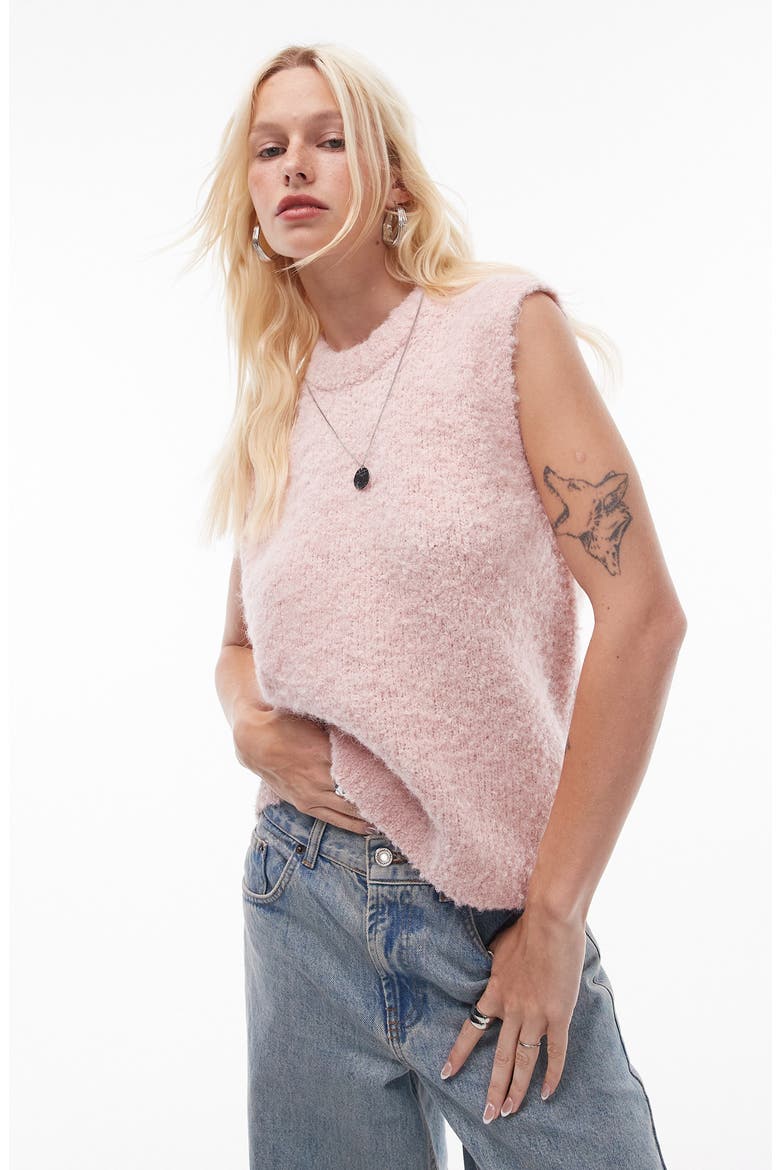 Bouclé Pullover Vest, Main, color, LIGHT PINK