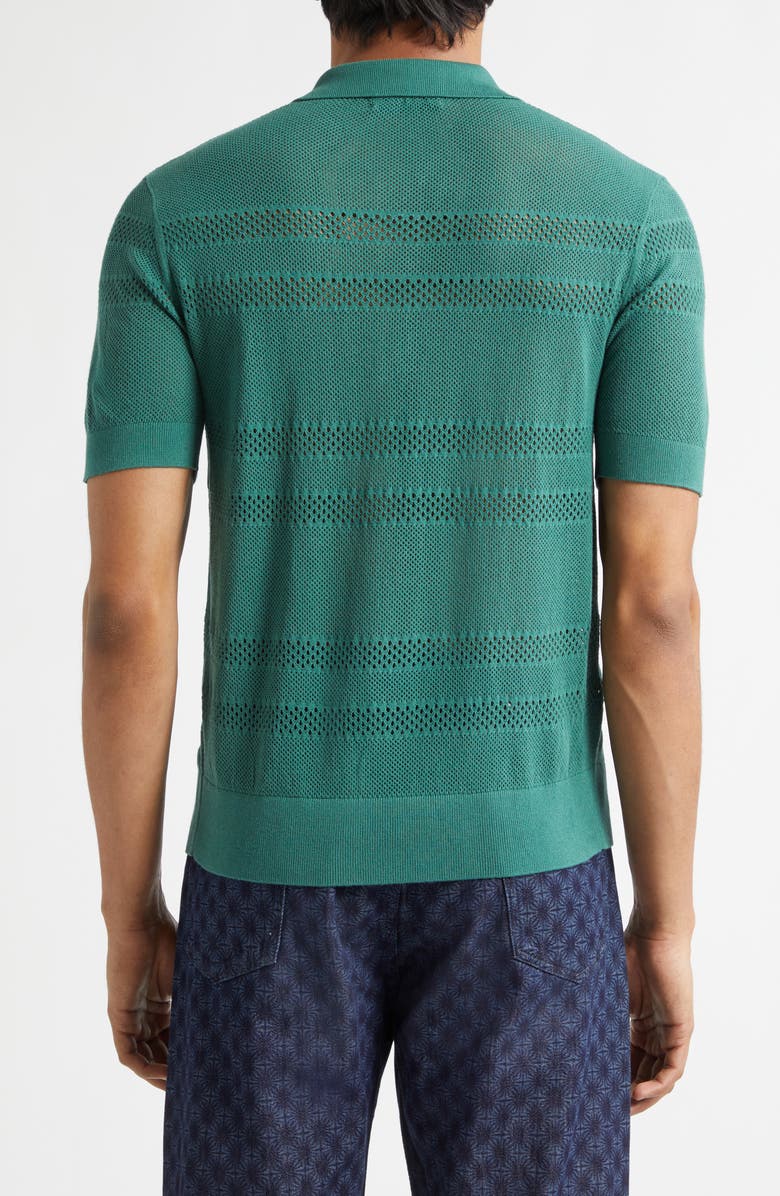Dries Van Noten Mercy Mixed Stitch Polo Sweater, Alternate, color, Pine