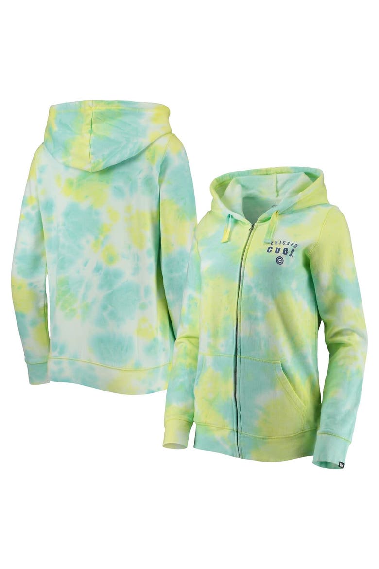 Women's New Era White Chicago Cubs Tie-Dye Full-Zip Hoodie, Main, color, White