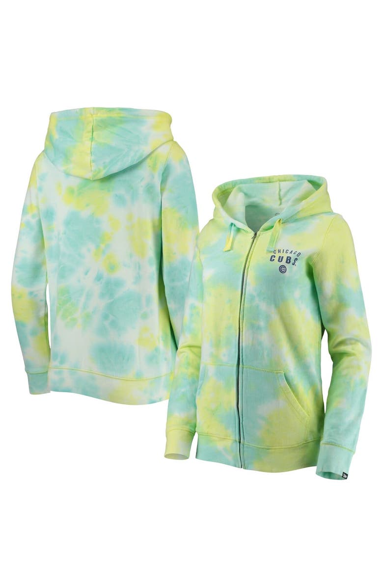 New Era Women's New Era White Chicago Cubs Tie-Dye Full-Zip Hoodie, Main, color, White