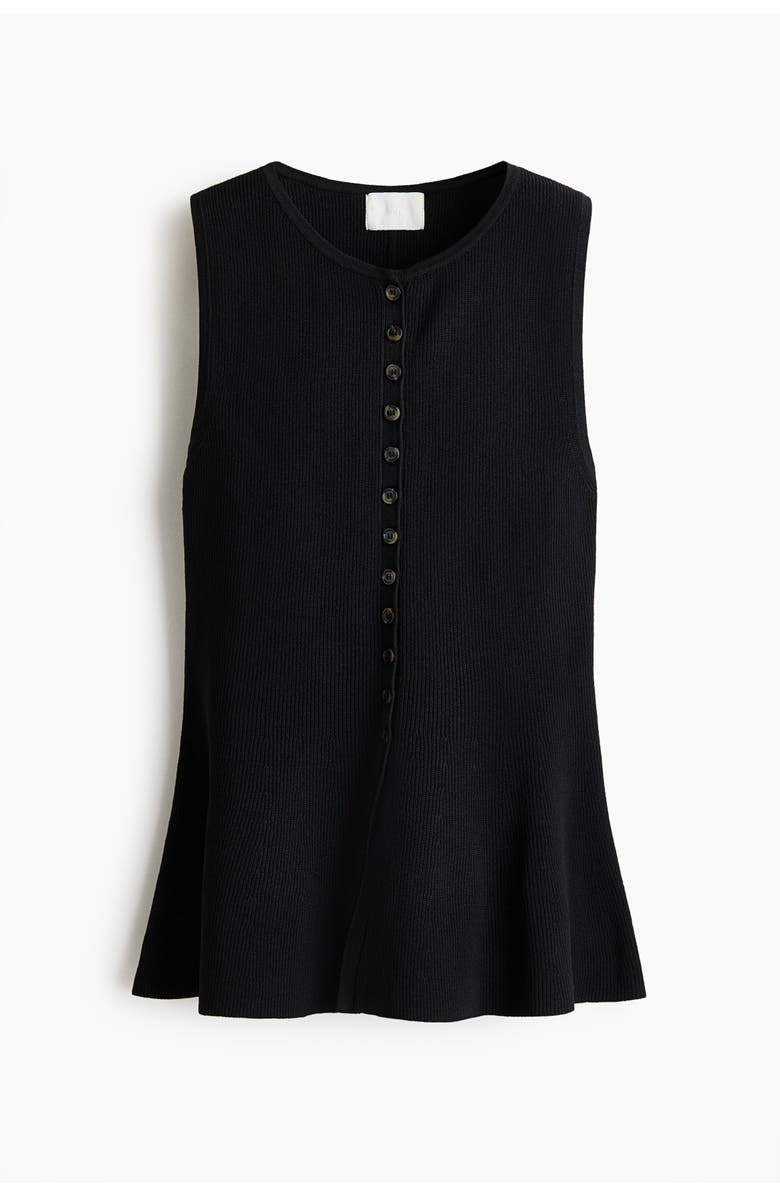 H&M Rib-knit Peplum Waistcoat, Alternate, color, Black