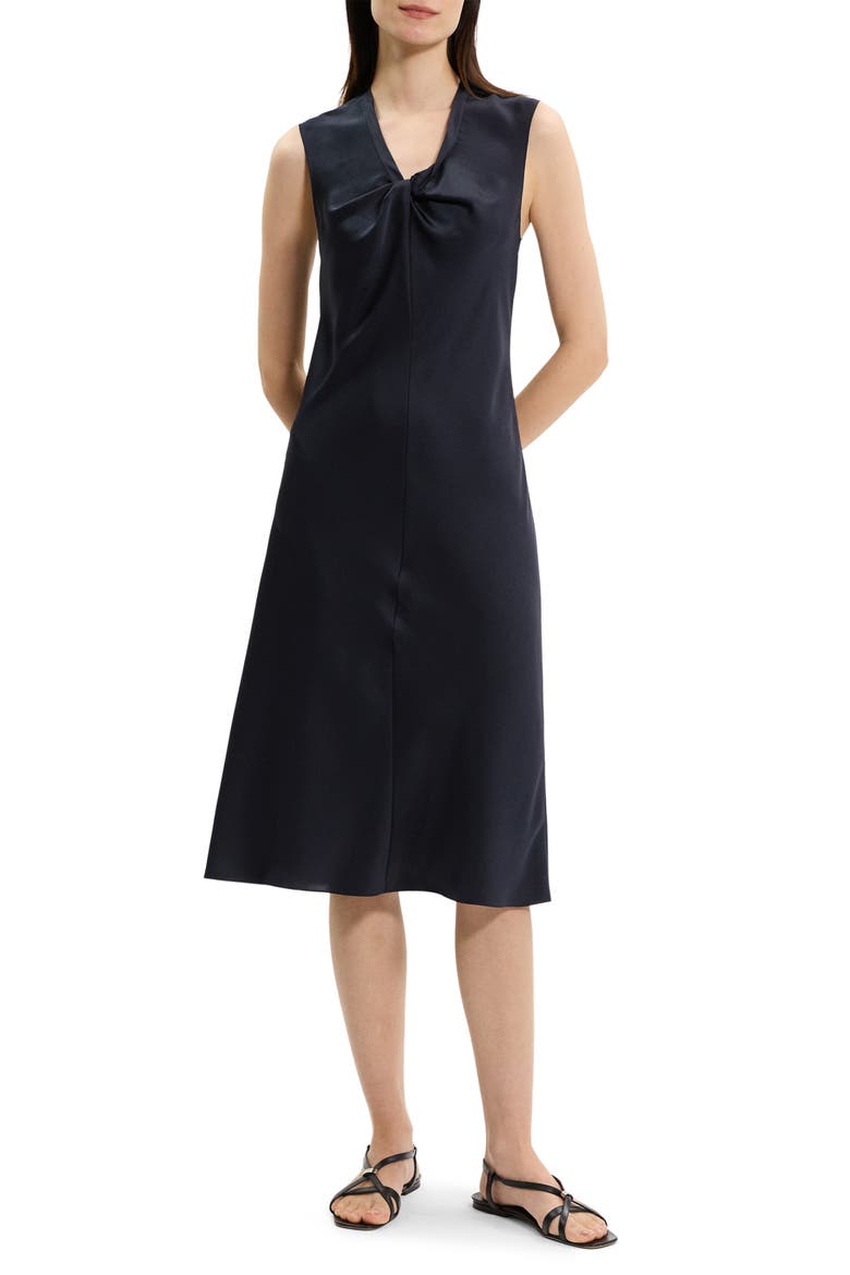 Twist Scoop Satin Dress, Main, color, NOCTURNE NAVY