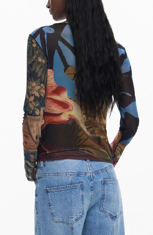 Desigual Long Sleeve Crop T-shirt In Multi