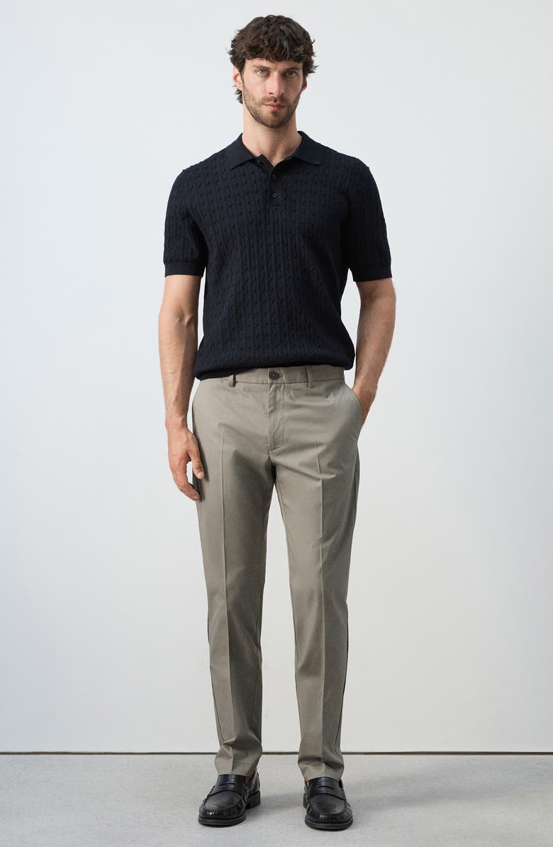 MANGO Slim Fit Flat Front Cotton Twill Pants, Alternate, color, Beige