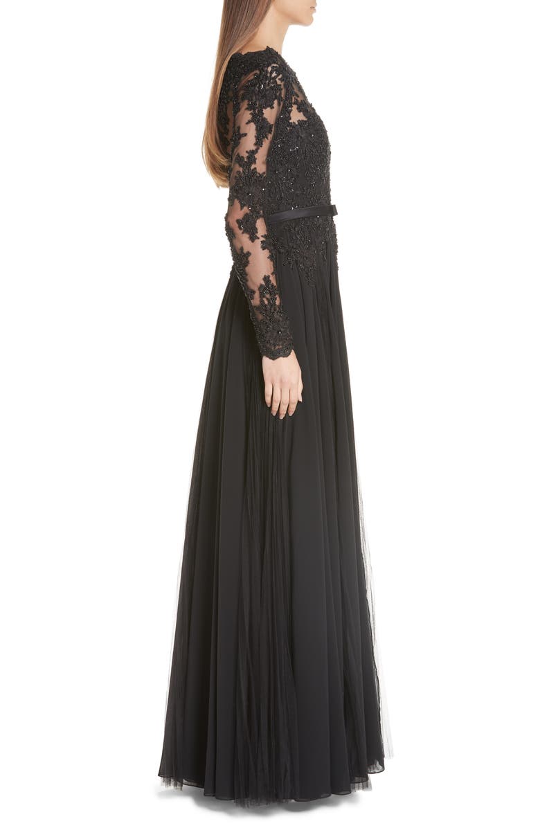 Badgley Mischka Collection Beaded Silk A-Line Gown, Alternate, color, 