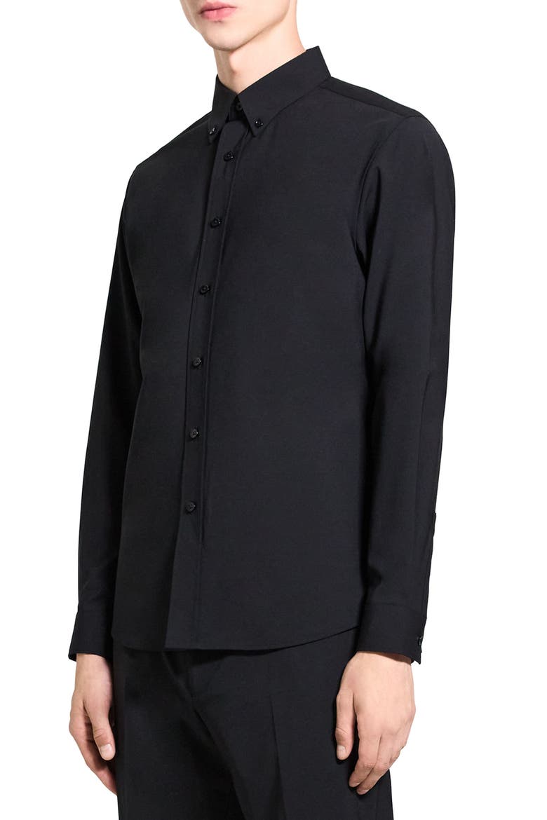 Hugh Stretch Virgin Wool Button-Down Shirt, Alternate, color, BLACK
