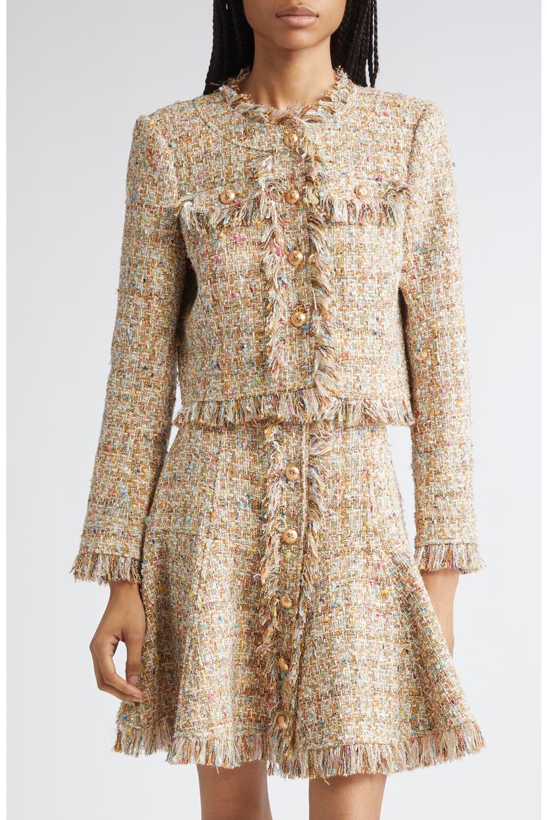 Adeline Clarise Metallic Tweed Jacket, Main, color, OCHRE
