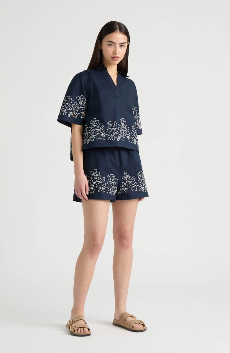 NVLT Embroidered Cotton Poplin Top, Alternate, color, Navy/ White