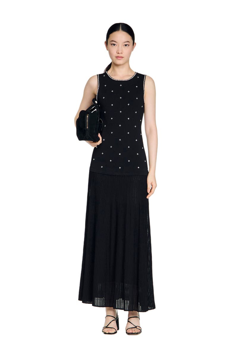 SANDRO Rhinestone flower print maxi dress, Alternate, color, Black