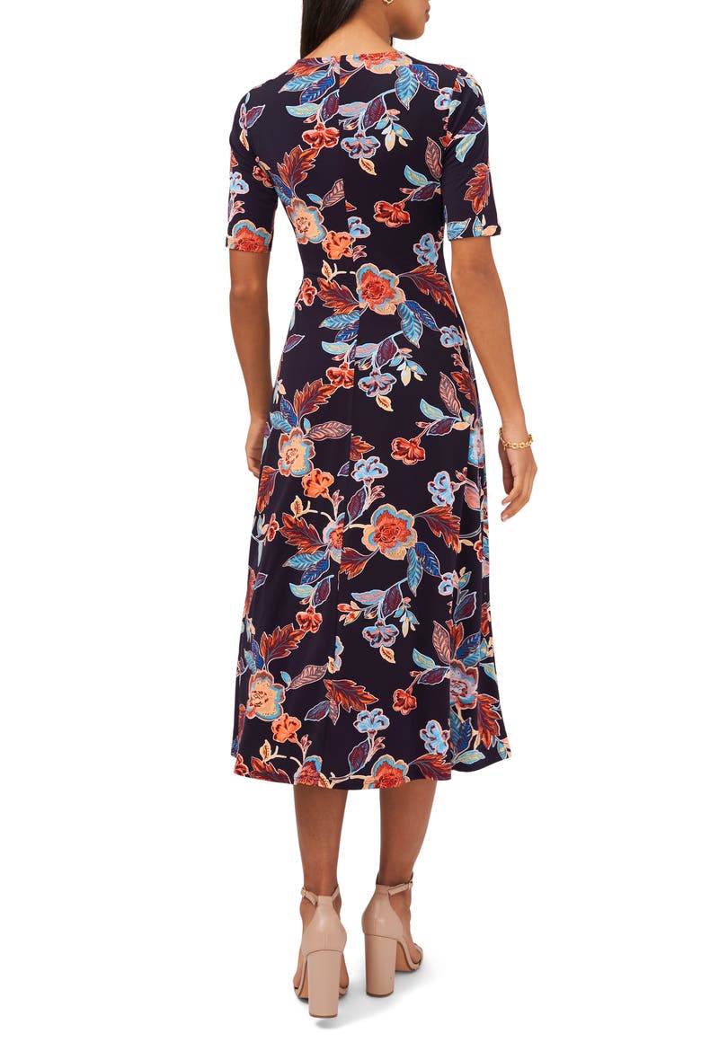 Floral Surplice Neck Faux Wrap Midi Dress, Alternate, color, NAVY/ MULTI