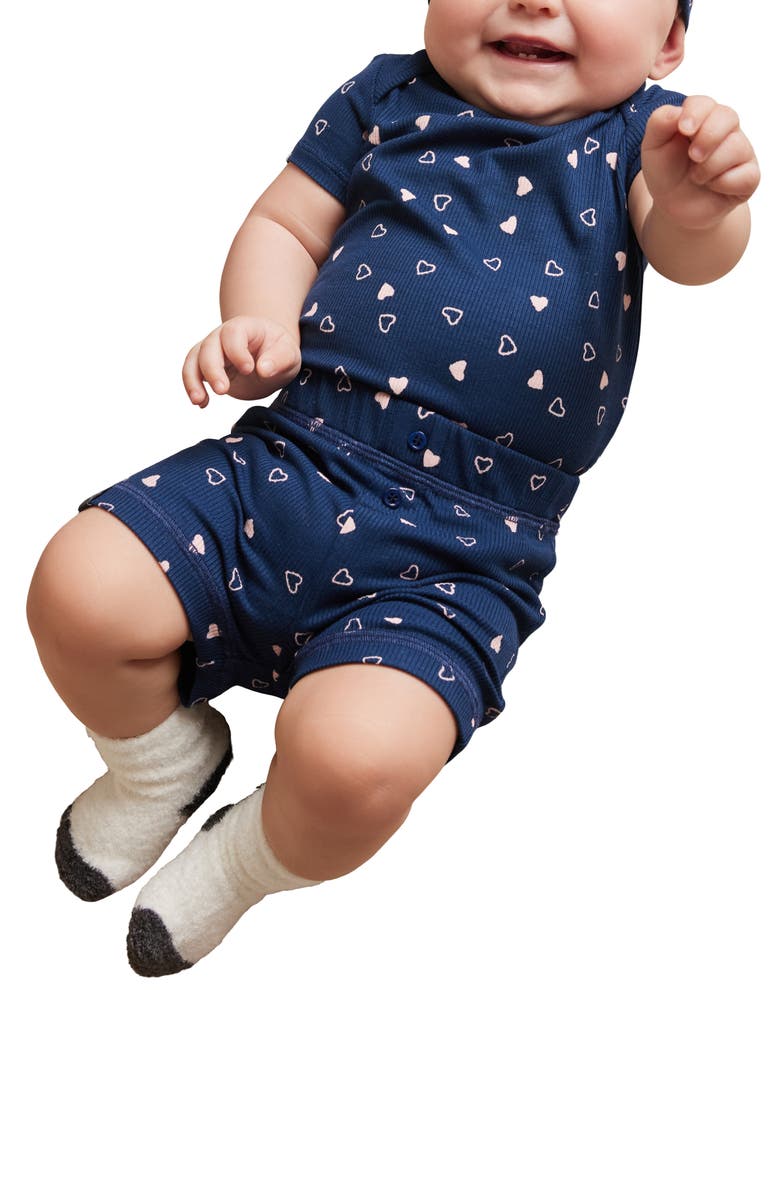Barefoot Dreams<sup>®</sup> Ultra Soft Rib Beanie, Romper & Shorts Set, Alternate, color,
