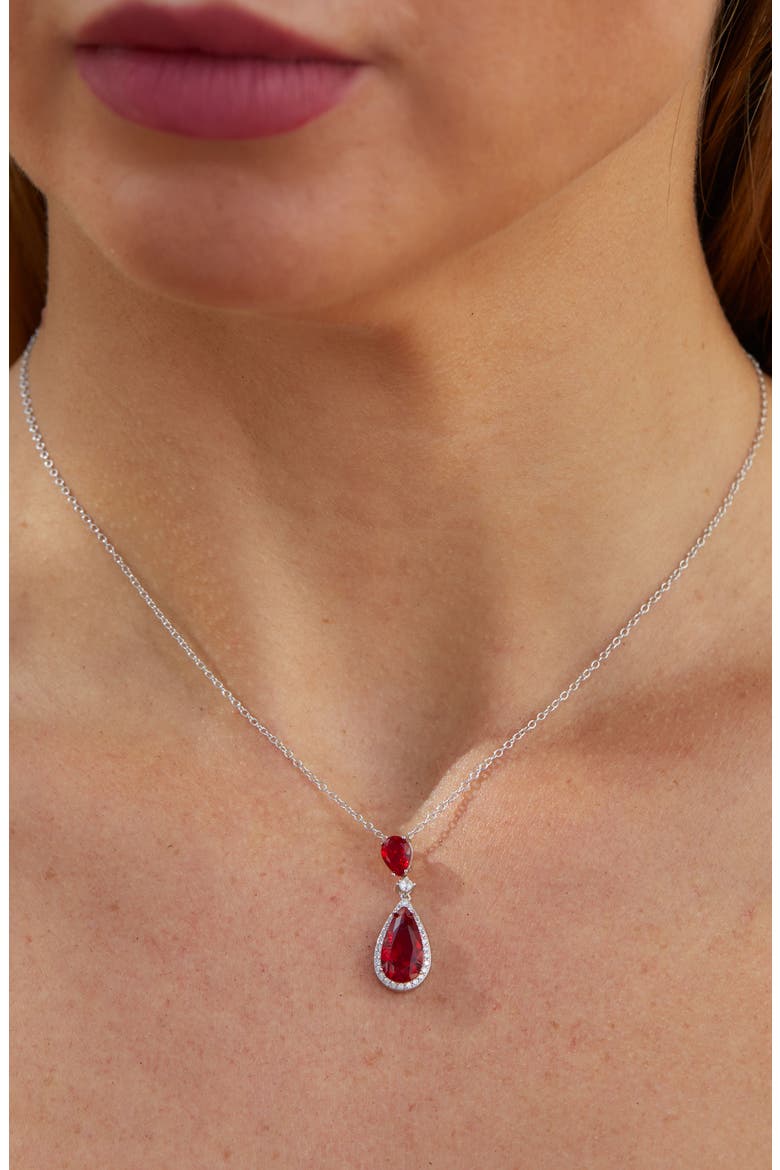 Cubic Zirconia Teardrop Pendant Necklace, Alternate, color, RED