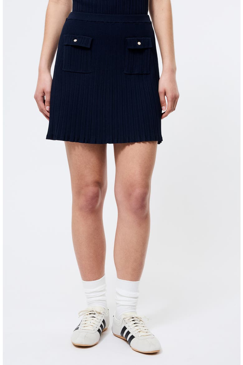 Flap Pocket Ribbed Sweater Miniskirt, Main, color, MARINE