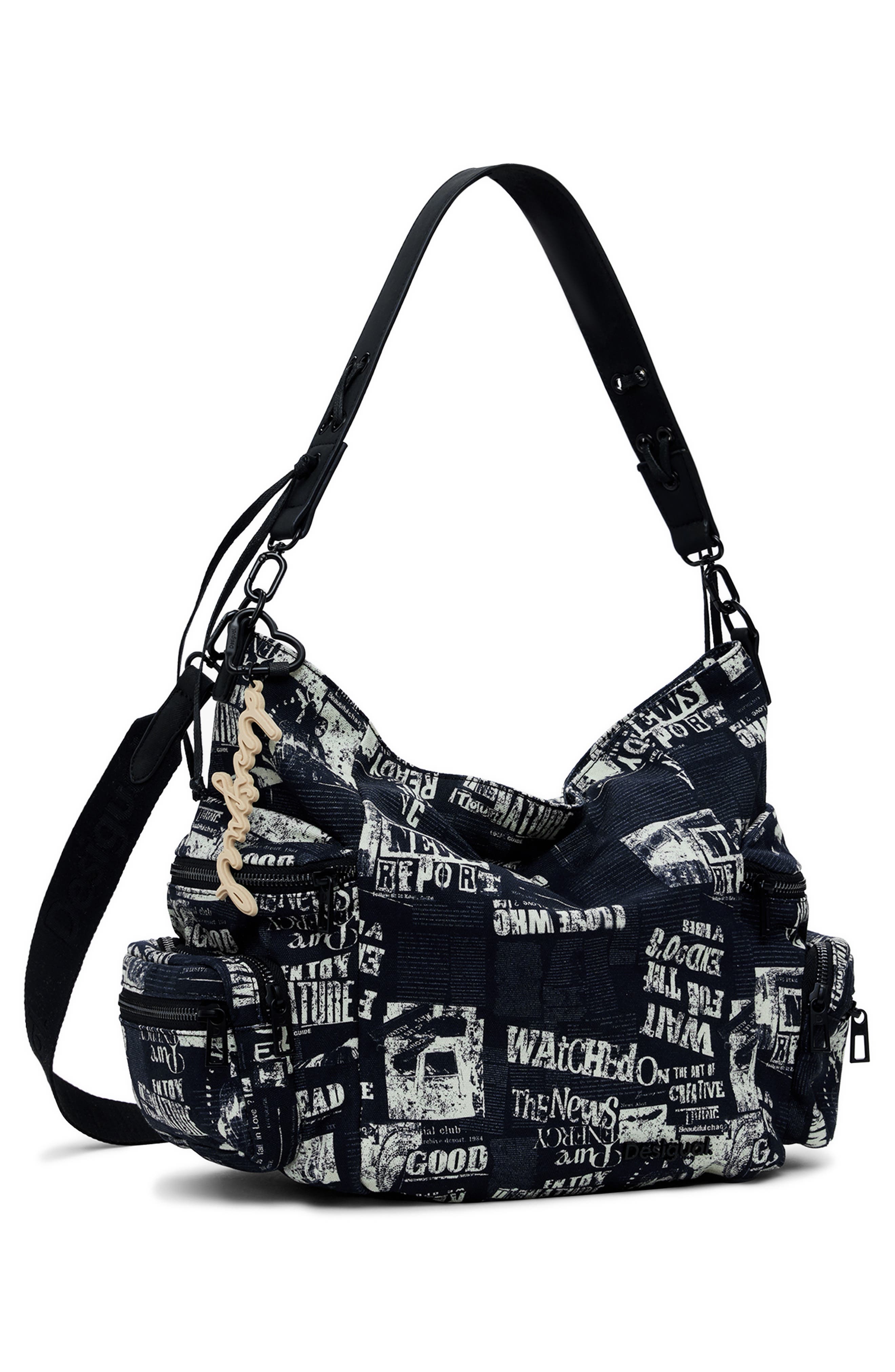 Desigual Cotton Canvas Shoulder Bag, Alternate, color, 