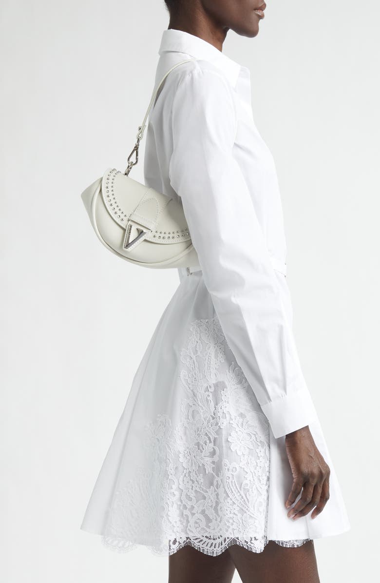 Versace Small Virtus Stud Embellished Leather Shoulder Bag, Alternate, color, Porcelain White-Pall