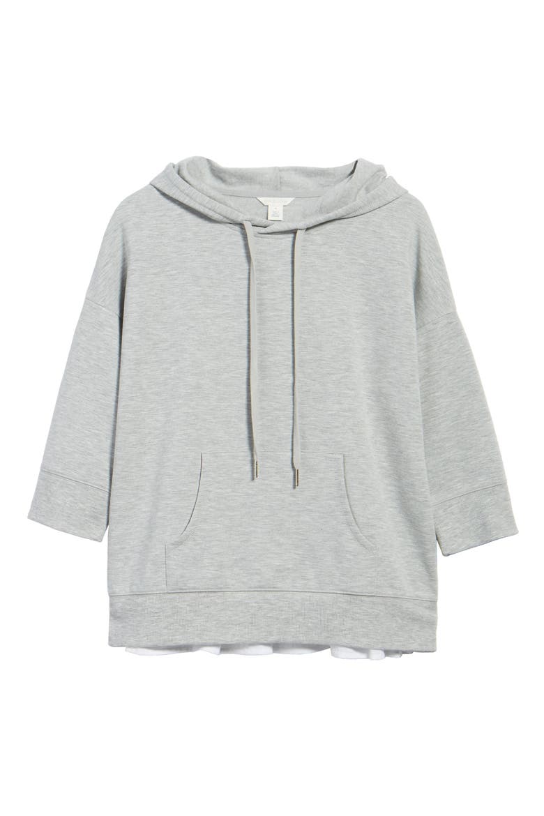 Woven Inset Knit Hoodie, Alternate, color, HEATHER GREY
