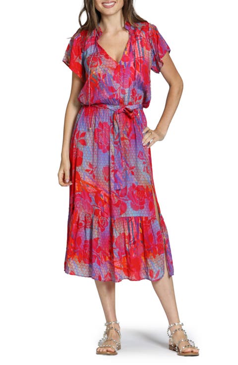 Print Short Sleeve Midi Dress