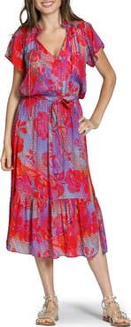 APNY Print Short Sleeve Midi Dress