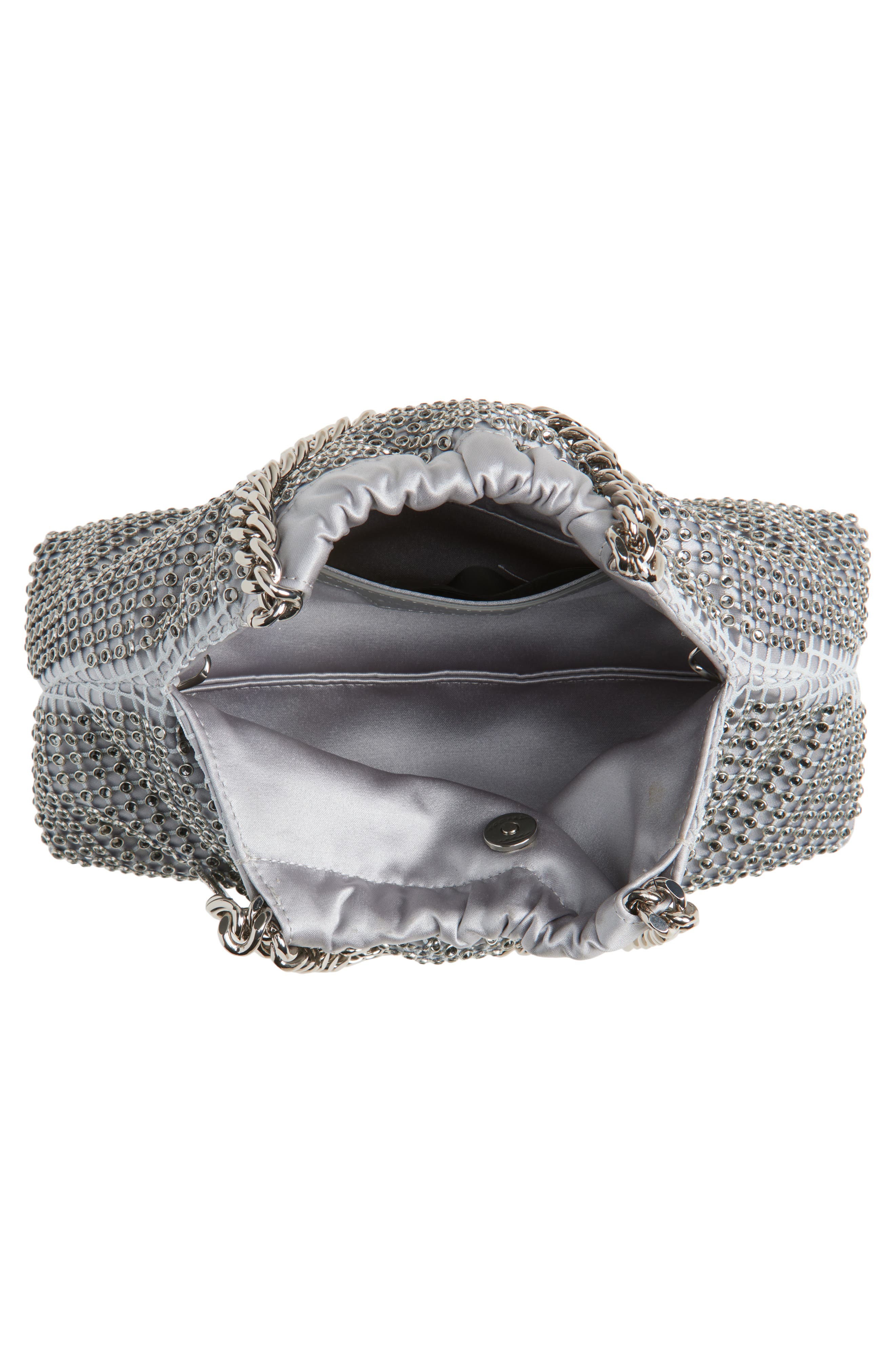 Stella McCartney Mini Falabella Crystal Mesh Shoulder Bag, Alternate, color, Silver