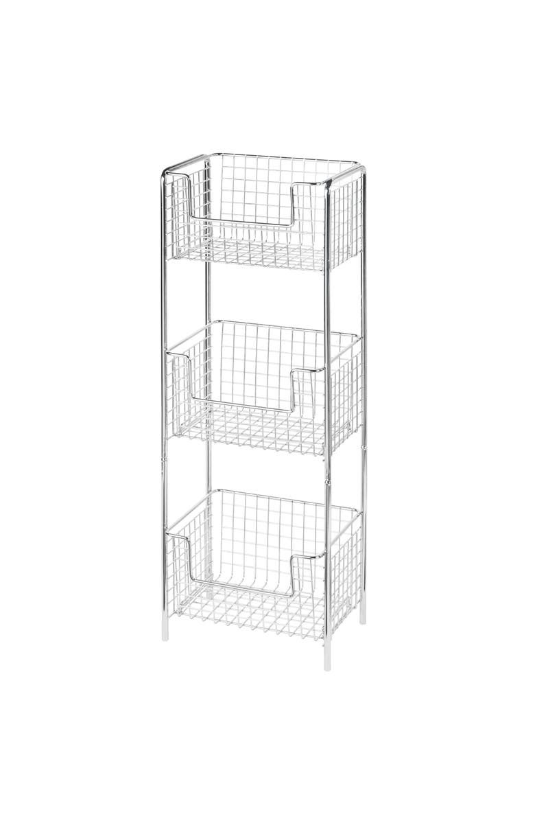 mDesign Steel Freestanding 3-Tier Storage Organizer Tower Rack - Chrome, Main, color, Chrome