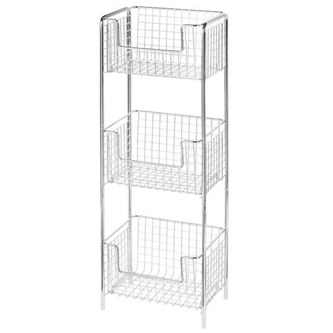 Steel Freestanding 3-Tier Storage Organizer Tower Rack - Chrome