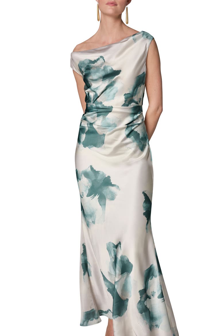 Water Lily Print One-Shoulder Gown, Alternate, color, WATRLILY