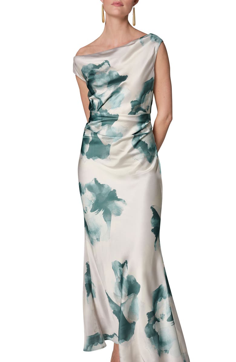 Donna Karan New York Water Lily Print One-Shoulder Gown, Alternate, color, Watrlily