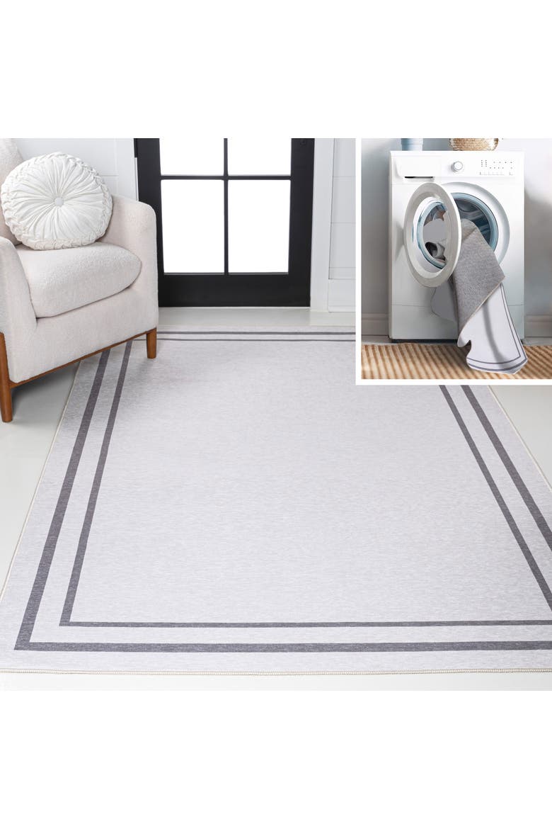 Sloane Classic 2-Stripe Border Washable Area Rug, Main, color, Grey/White