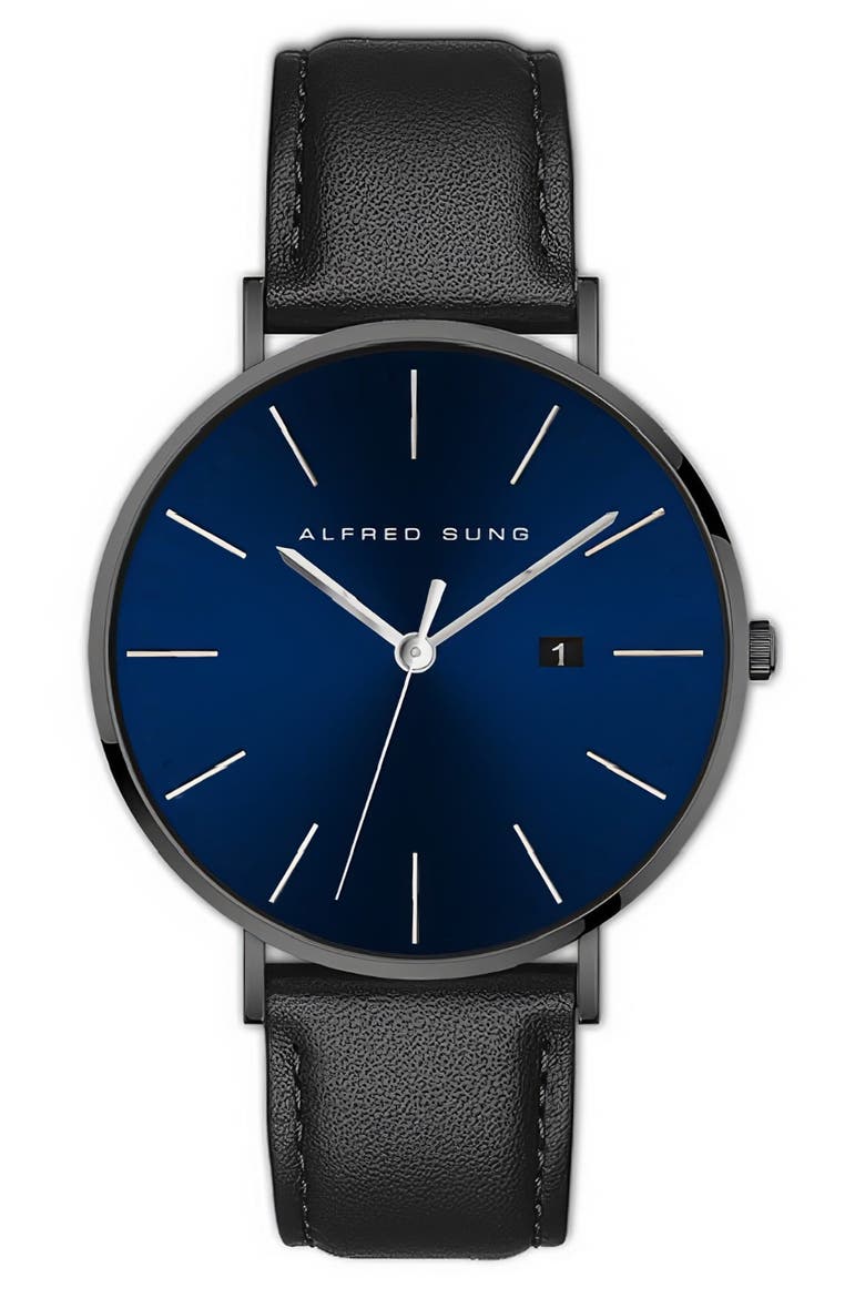 Metropolitan Leather Strap Watch, 42mm, Main, color, BLACK