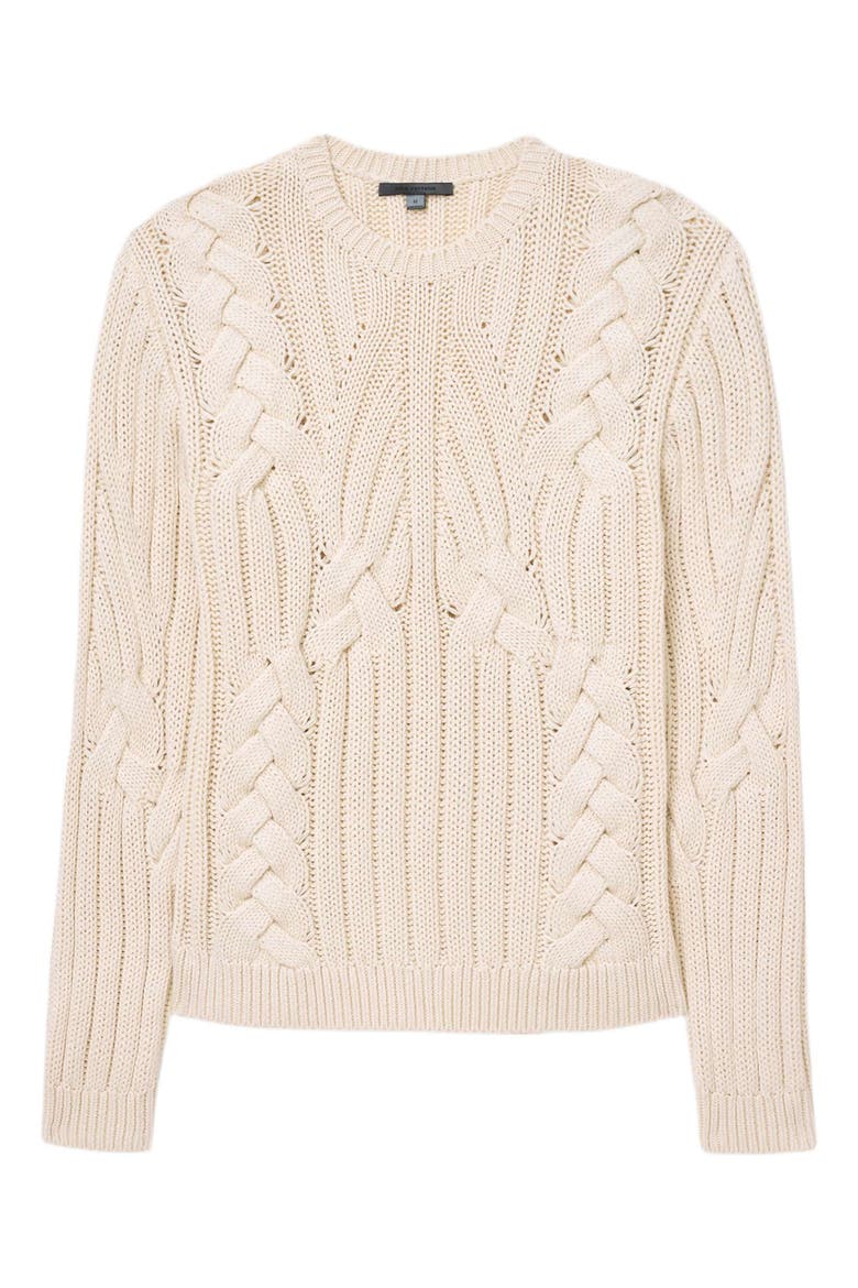 Dauphine Cabled Cotton Crewneck Sweater, Alternate, color, EGG SHELL