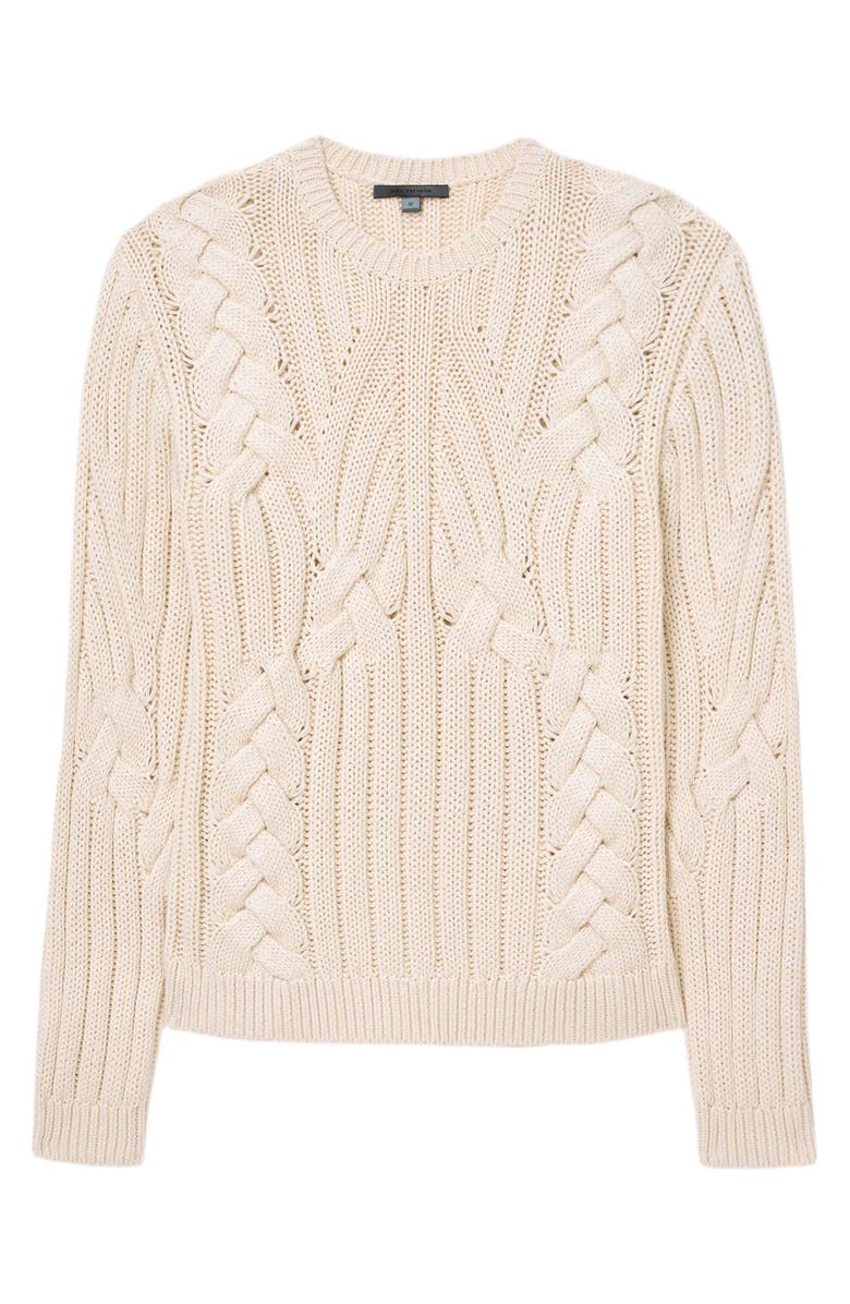 John Varvatos Dauphine Cabled Cotton Crewneck Sweater, Alternate, color, Egg Shell