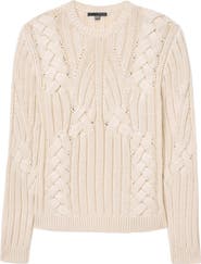 John Varvatos Dauphine Cabled Cotton Crewneck Sweater