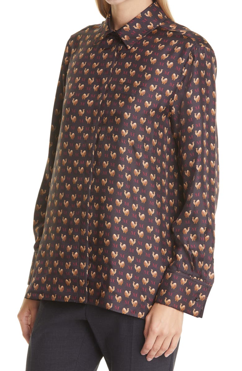 Max Mara Camel Print Silk Button-Up Blouse, Alternate, color, 