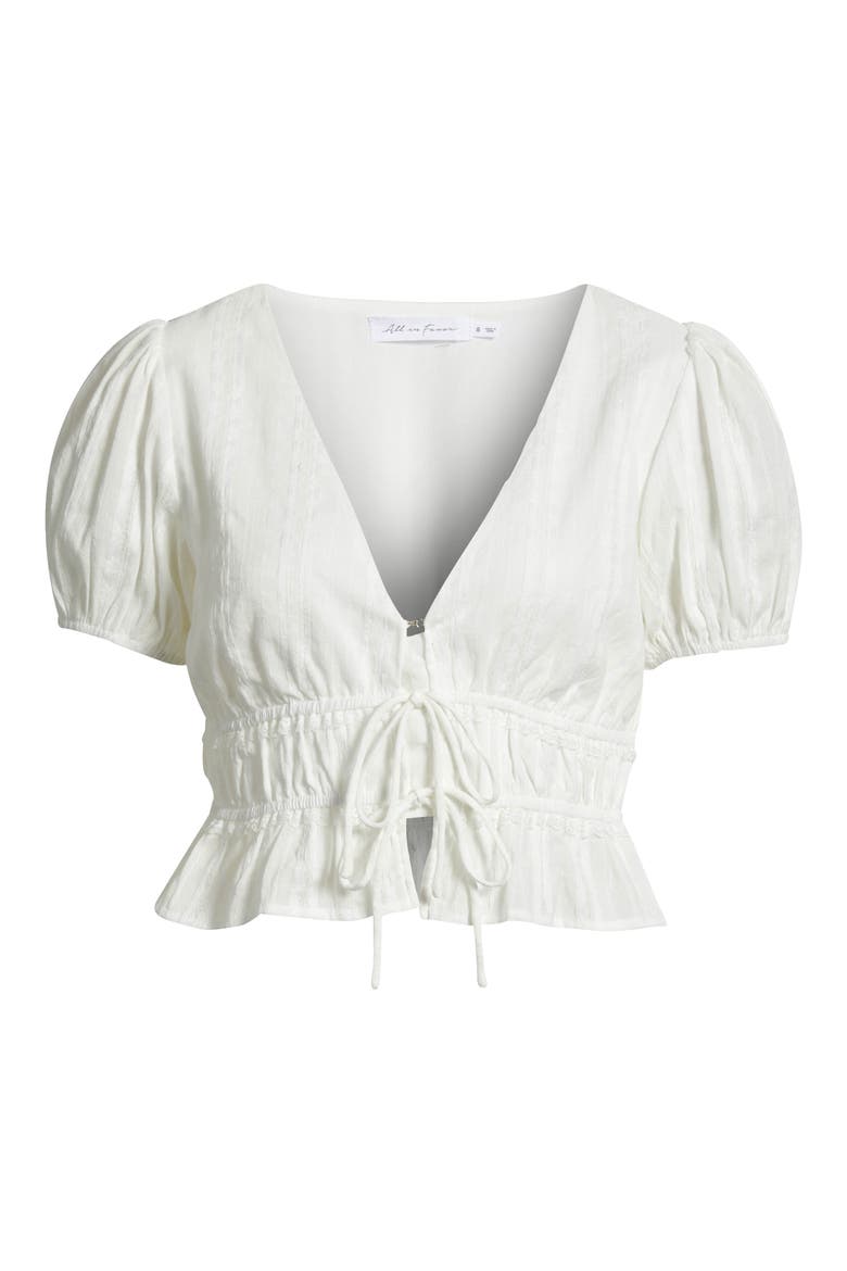 Smocked Tie Front Crop Top, Alternate, color, WHITE