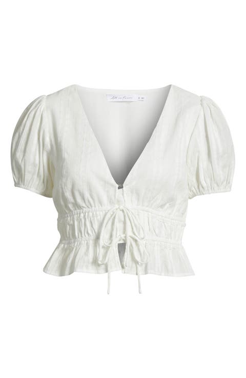 Smocked Tie Front Crop Top