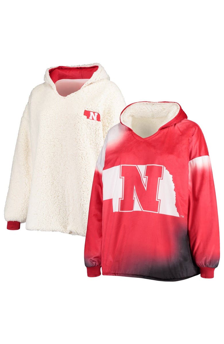 FOCO Scarlet/White Nebraska Huskers Sherpa Big Logo Gradient Reversible Hoodeez, Main, color, 