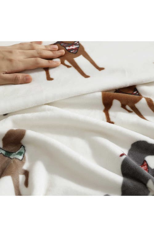Eddie Bauer Dogs With Scarves Fleece Blanket In Grey