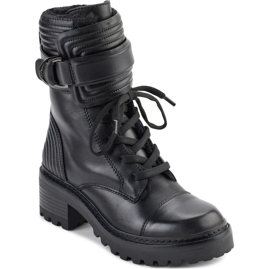 Dkny Basia Faux Fur Lined Combat Boot In Black