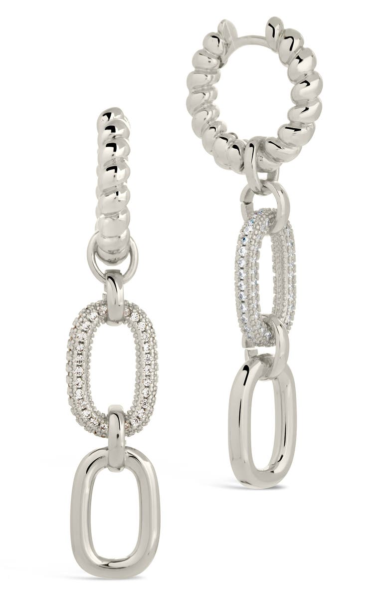 Sterling Forever Andi CZ Drop Hoop Earrings, Main, color, Silver