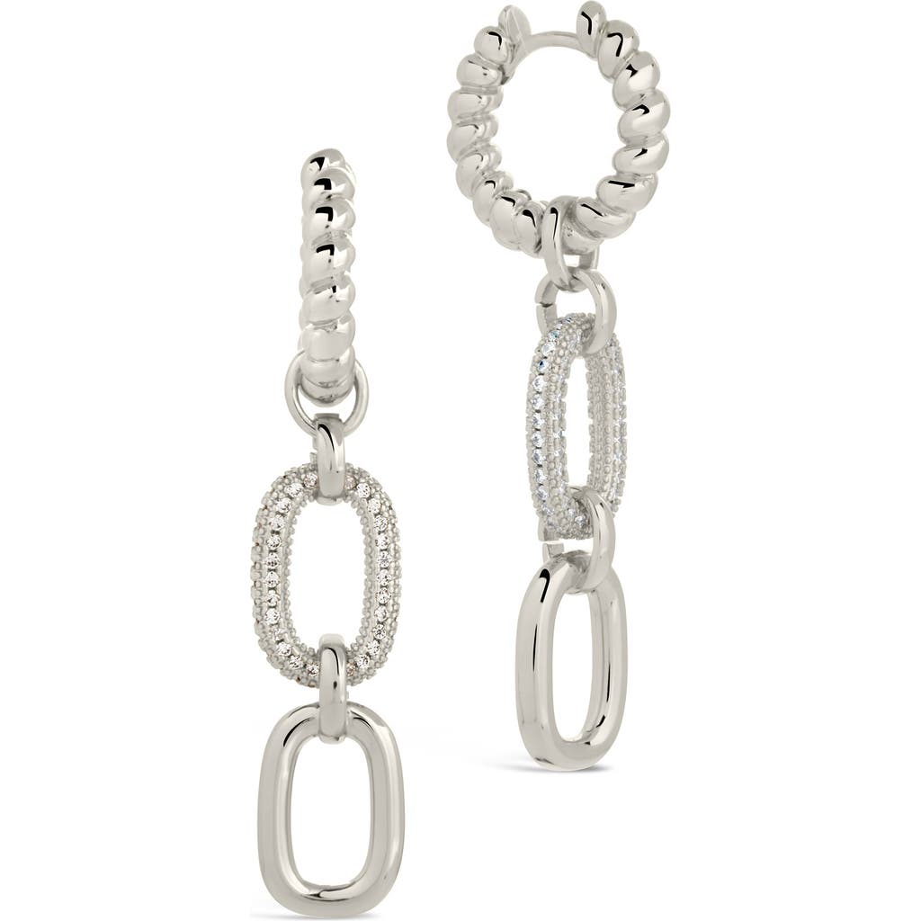 Sterling Forever Andi Cz Drop Hoop Earrings In Silver
